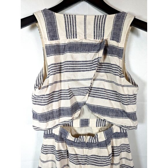 Madewell Size 0 Nautical Preppy Striped LINEN Blend Overlay Dress Open Back - Picture 5 of 6